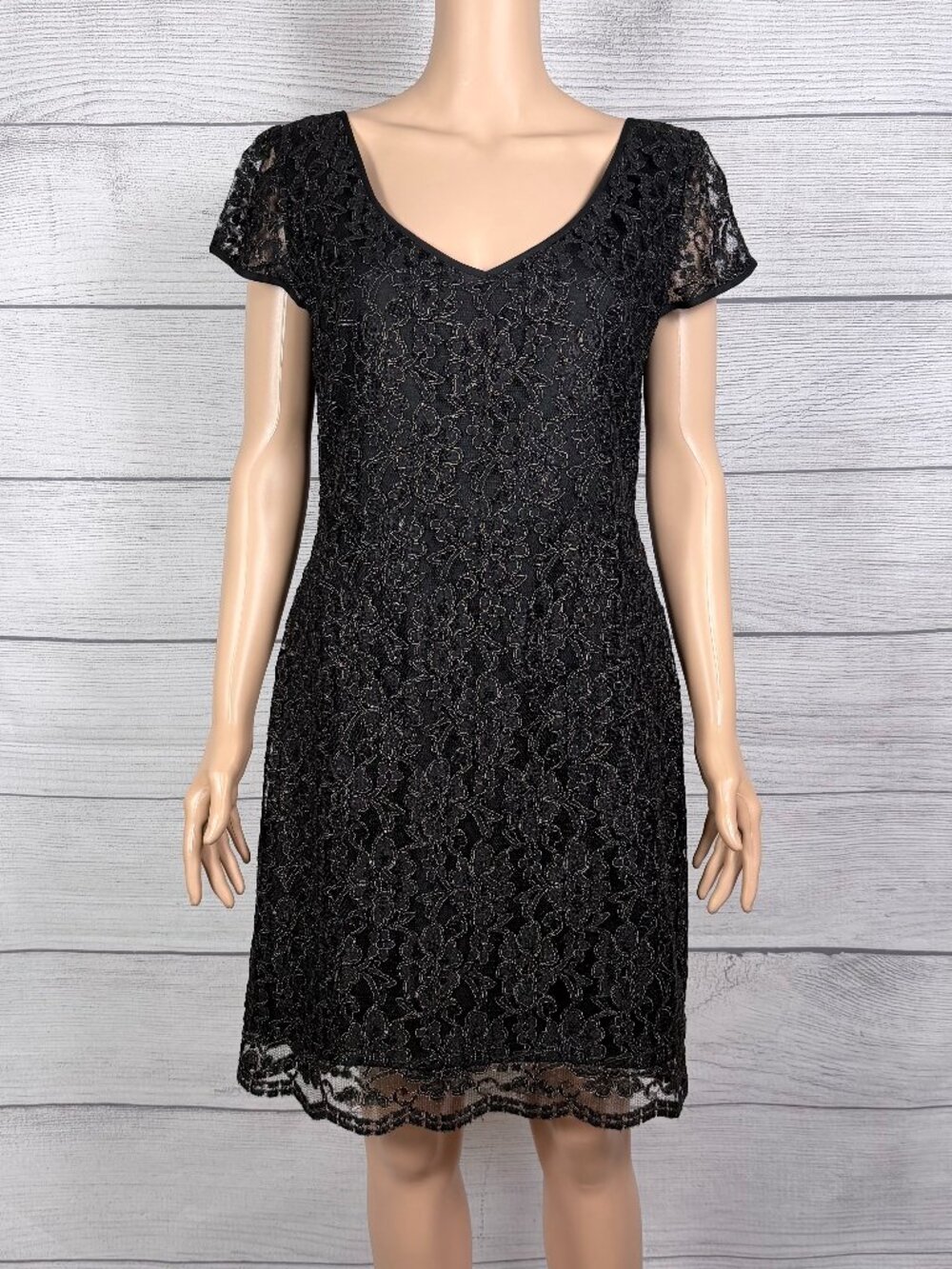 🖤 Marc New York Andrew Marc Black Metallic Lace Dress Size 12